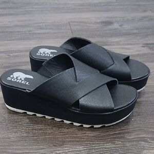 Sorel Cameron Flatform Mule Sandals Black Size 8.5